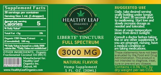 Liberte' 3000mg tincture 30ML - natural flavor        FULL SPECTRUM