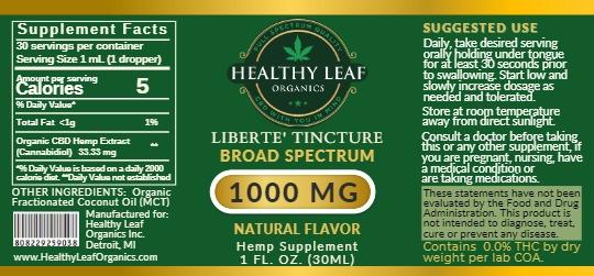 Liberte' 1000mg tincture 30ML - natural flavor THC FREE