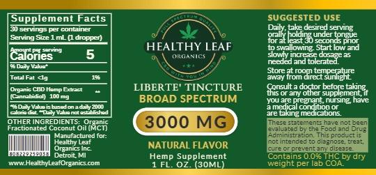 Liberte' 3000mg tincture 30ML - natural flavor        THC FREE