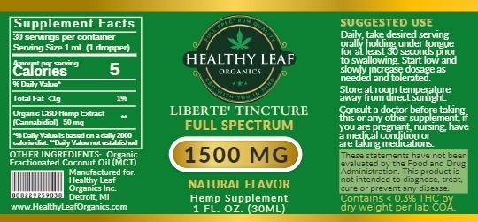 Liberte' 1500mg tincture 30ML - natural flavor.    FULL SPECTRUM