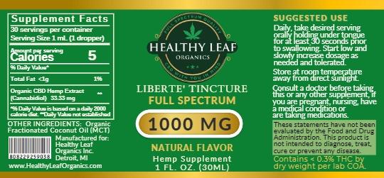 Liberte' 1000mg tincture 30ML - natural flavor FULL SPECTRUM